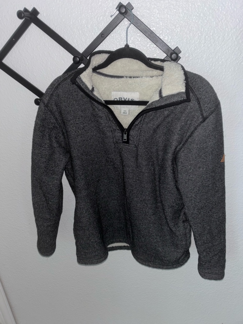 Orvis Sherpa Lined Quarter Zip Fleece Pullover Gray Men’s Medium Warm Cozy - Picture 2 of 4